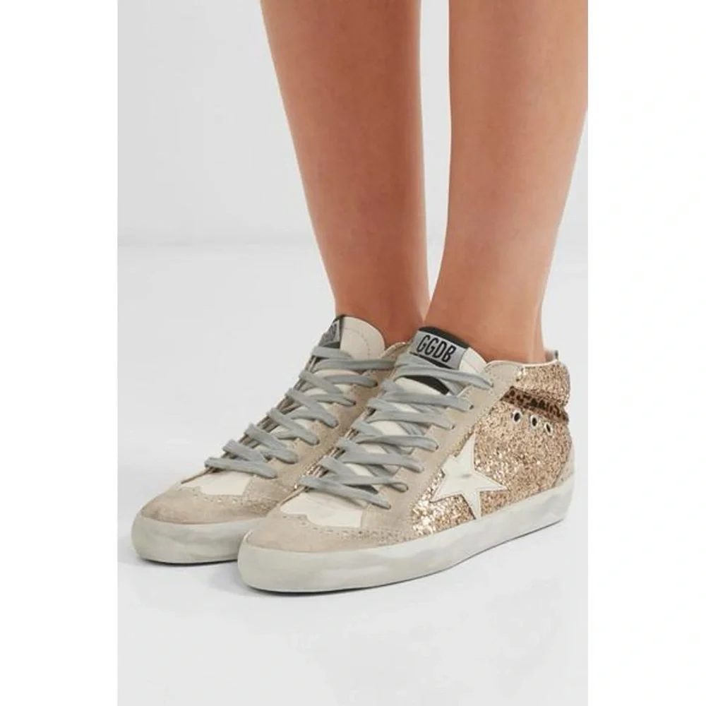 Authentic Golden Goose Mid Star Glitter Upper Maculated Print High top Sneakers - Picture 16 of 16